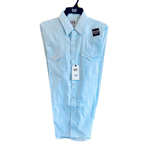 Ely Cattleman Large Pearl Snap Western Shirt Striped‎ Cowboy Rodeo NWT BLUE - Picture 1 of 6